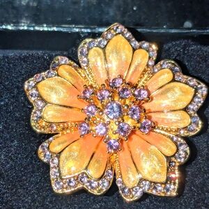 Joan Rivers Orange Tone And Pink Rhinestone Brooch